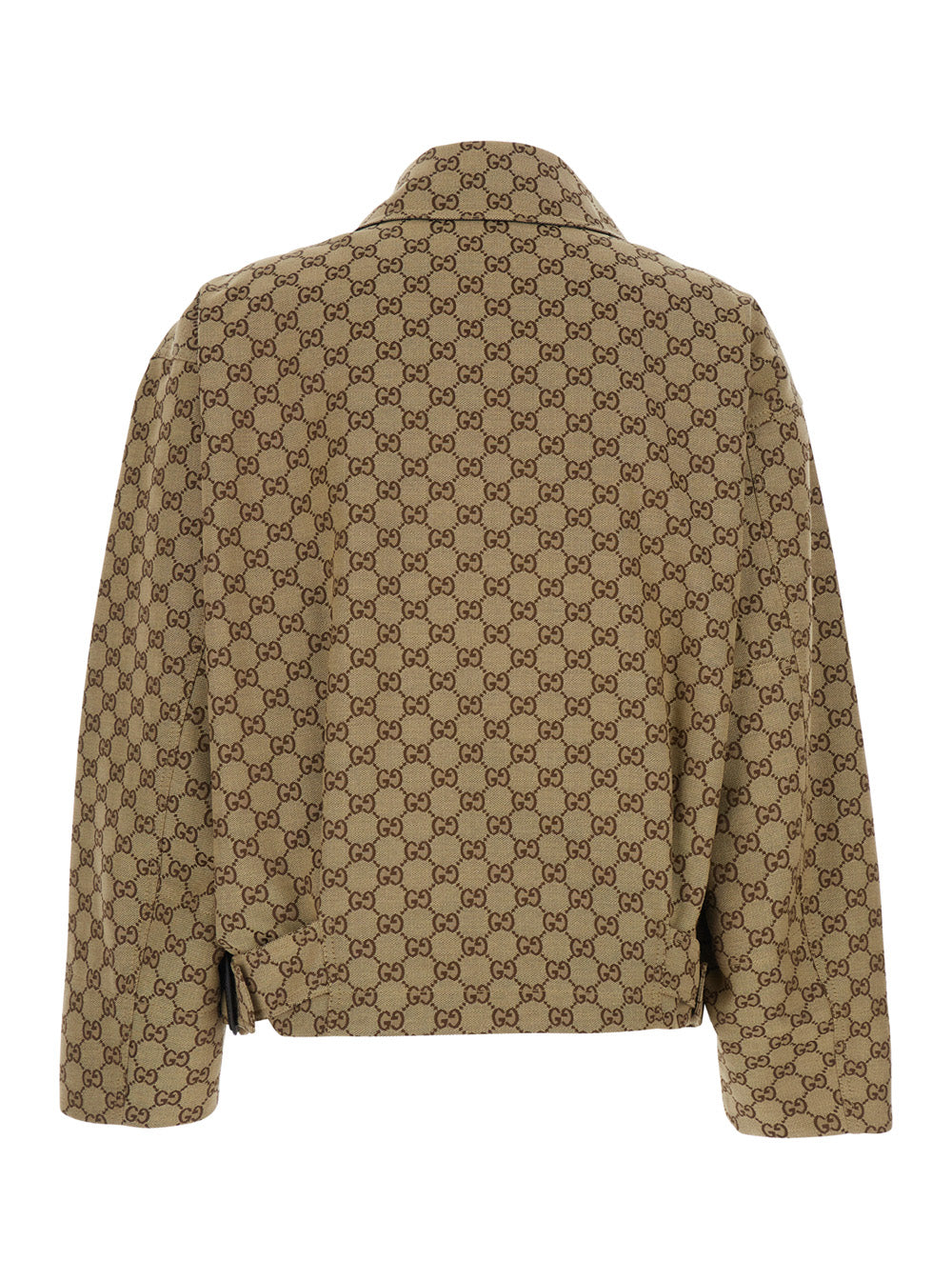Gucci Women Brown Jacket With Classic Collar And All-Over Gg Motif In Cotton For Women