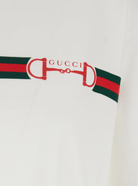 GUCCI Gucci Women White Crew Neck T-Shirt  With Logo Print On Front In Cotton Women