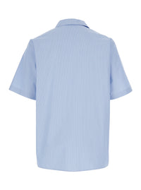 Gucci Men Light Blue Bowling Shirt With Logo Embroidery On The Front And All-Over Stripe Motif In For Men