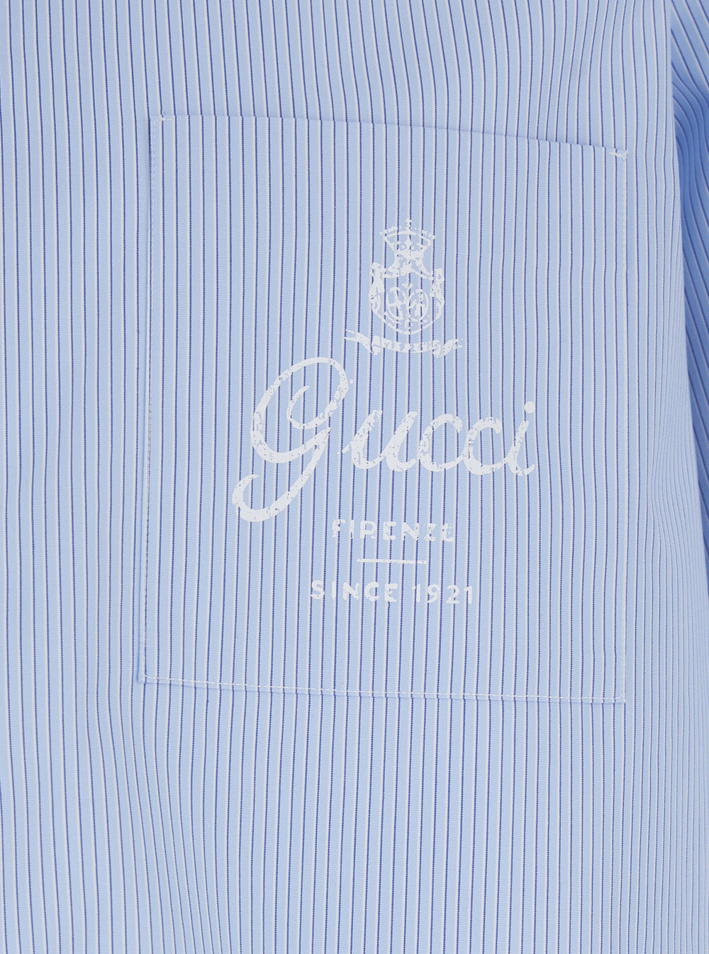Gucci Men Light Blue Bowling Shirt With Logo Embroidery On The Front And All-Over Stripe Motif In For Men