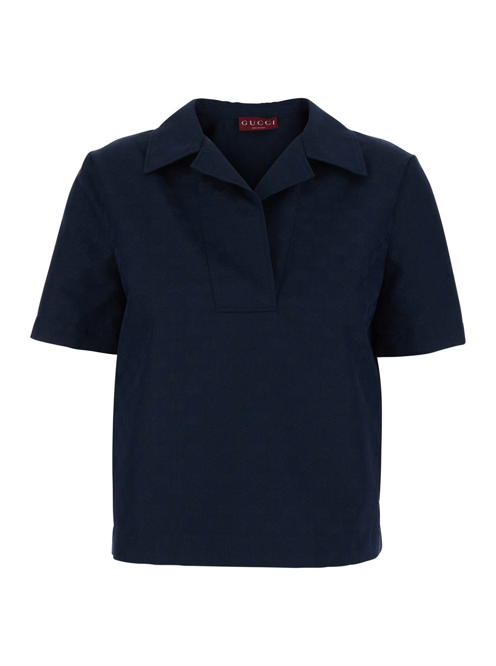 Gucci Women Blue Blouse With Wide Collar And V-Neck In Cotton Blend For Women