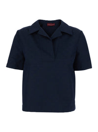 Gucci Women Blue Blouse With Wide Collar And V-Neck In Cotton Blend For Women
