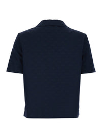 Gucci Women Blue Blouse With Wide Collar And V-Neck In Cotton Blend For Women