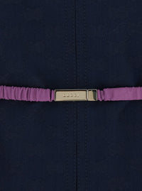 Gucci Women Blue Jacket With Classic Collar And Removable Belt With Gg Logo Plate For Women