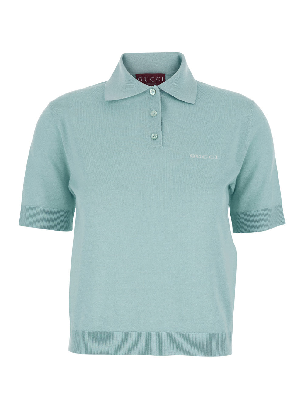 GUCCI Gucci Women Light Blue Polo With Classic Collar And Logo Lettering Embroidery On The Front In Wool For Women
