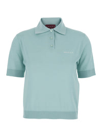 GUCCI Gucci Women Light Blue Polo With Classic Collar And Logo Lettering Embroidery On The Front In Wool For Women
