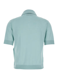 GUCCI Gucci Women Light Blue Polo With Classic Collar And Logo Lettering Embroidery On The Front In Wool For Women