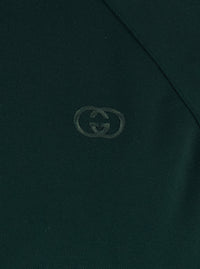 Gucci Women Green High Neck Sweatshirt With Gg Embroidery On The Front And Web Motif On The Sleeves In Tech Fabric For Women
