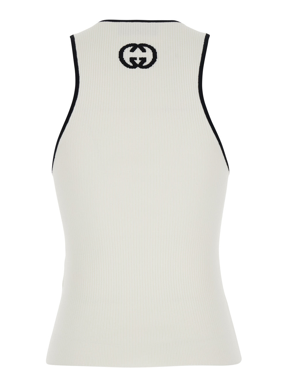 Gucci Women White Sleeveless Top With Gg Embroidery On The Rear And Ribbed Knit In Viscose Blend Woman
