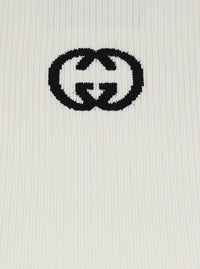 Gucci Women White Sleeveless Top With Gg Embroidery On The Rear And Ribbed Knit In Viscose Blend Woman