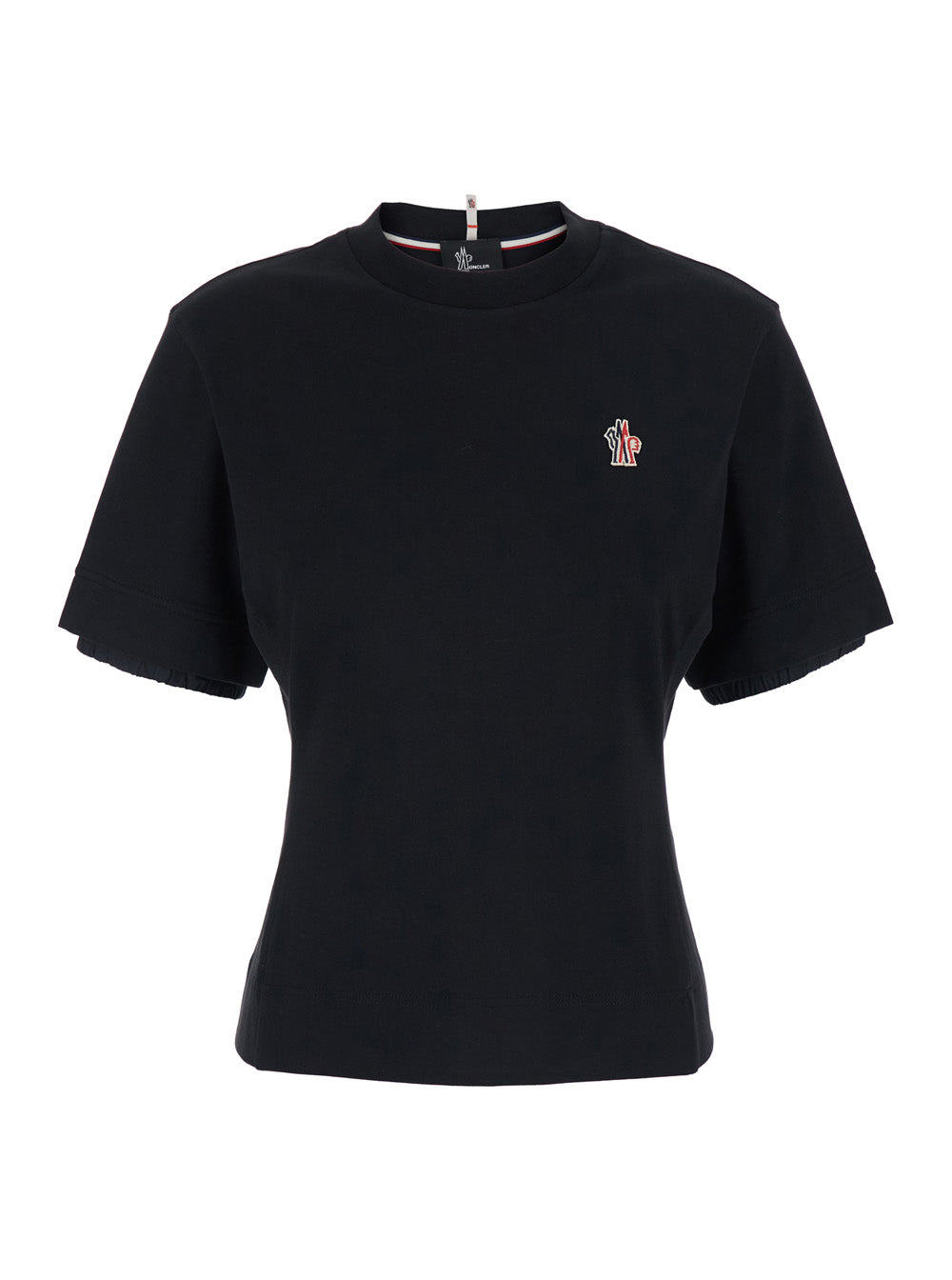 Moncler Grenoble Women Crew Neck T-Shirt With Logo On Front And Back In Tech Fabric Black Women