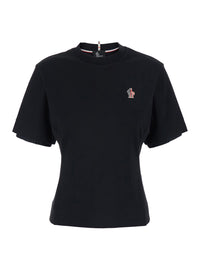 Moncler Grenoble Women Crew Neck T-Shirt With Logo On Front And Back In Tech Fabric Black Women