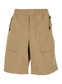 Moncler Grenoble Men Beige Technical Fabric Bermuda Shorts With Elastic Waist And Logo Patch On The Back For Men