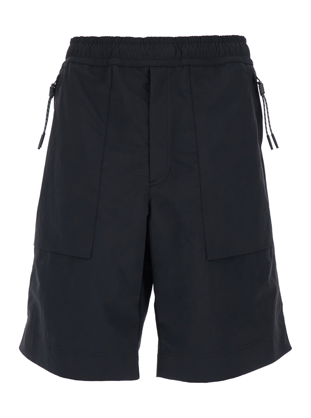 Moncler Grenoble Men Black Bermuda Shorts With Elastic Waist And Logo Patch On The Back In Tech Fabric For Men