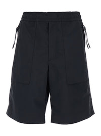Moncler Grenoble Men Black Bermuda Shorts With Elastic Waist And Logo Patch On The Back In Tech Fabric For Men