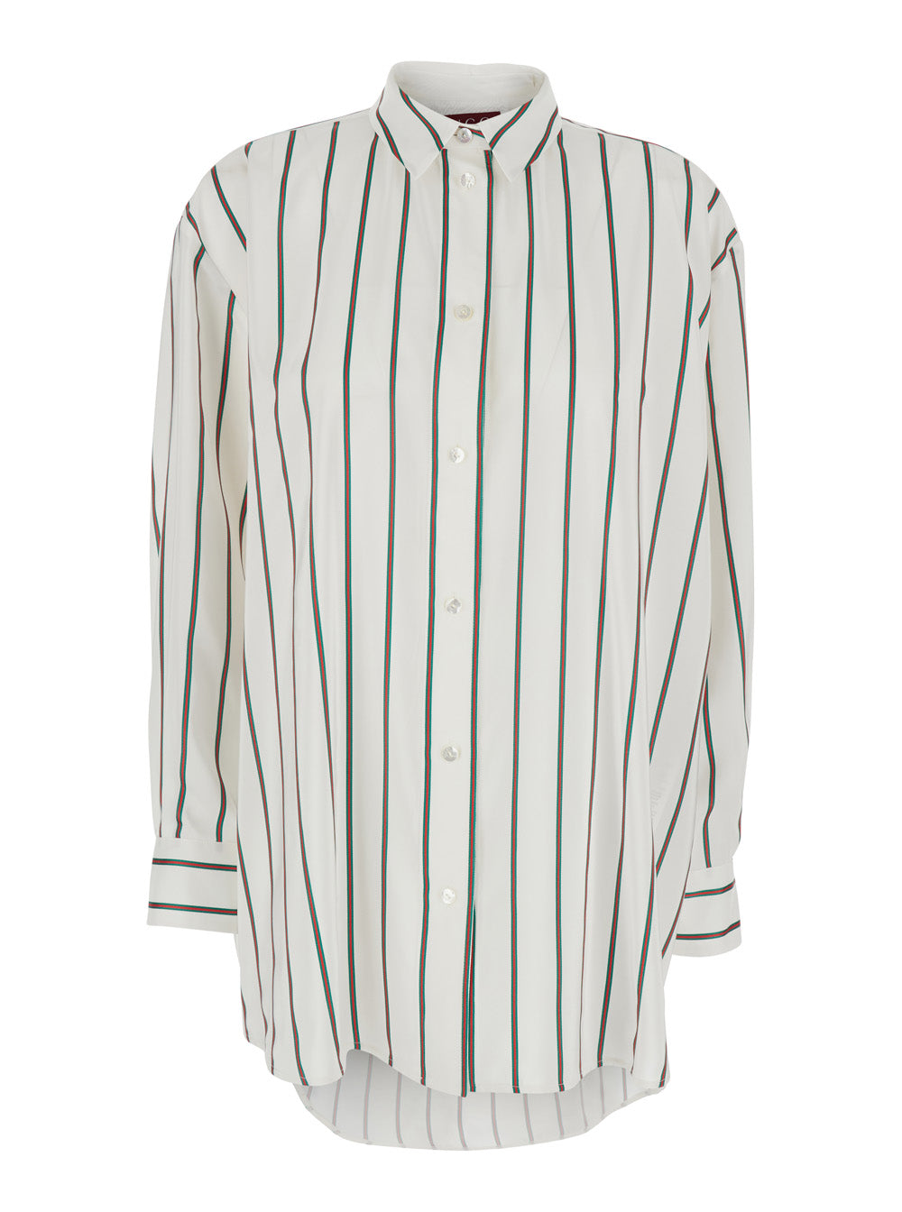 Gucci Women White Shirt With Classic Collar And All-Over Web Motif In Jacquard Silk For Women