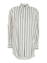 Gucci Women White Shirt With Classic Collar And All-Over Web Motif In Jacquard Silk For Women