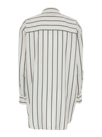 Gucci Women White Shirt With Classic Collar And All-Over Web Motif In Jacquard Silk For Women