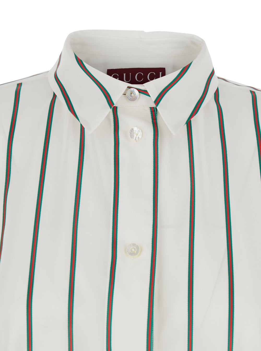 Gucci Women White Shirt With Classic Collar And All-Over Web Motif In Jacquard Silk For Women