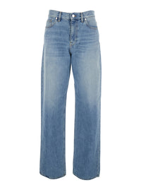 Gucci Women Blue Five-Pocket Jeans With Logo Patch On The Back In Denim For Women