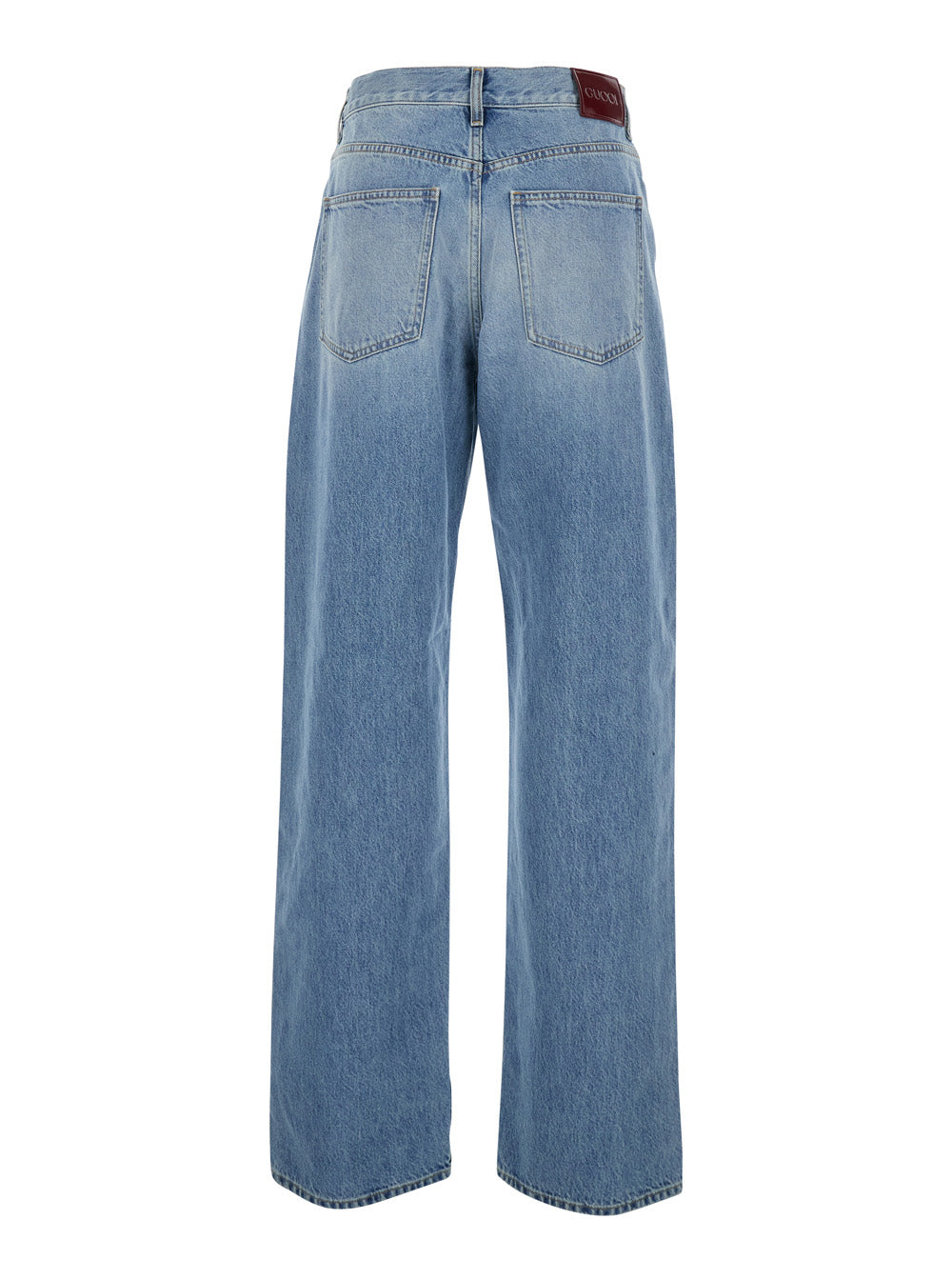 Gucci Women Blue Five-Pocket Jeans With Logo Patch On The Back In Denim For Women