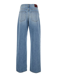 Gucci Women Blue Five-Pocket Jeans With Logo Patch On The Back In Denim For Women