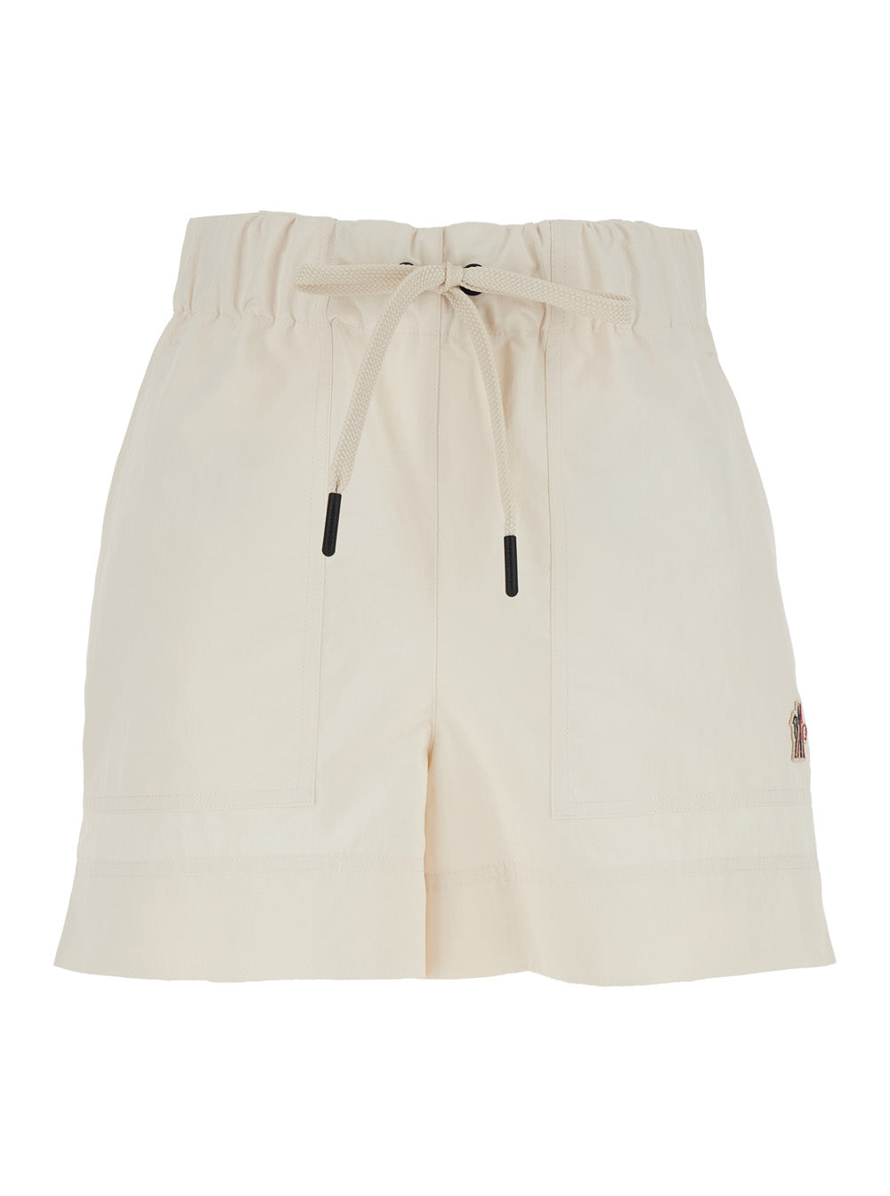 Moncler Grenoble Women White Shorts With Elasticated Waist And Drawstring And Logo Patch On The Side In Tech Fabric For Women