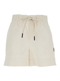 Moncler Grenoble Women White Shorts With Elasticated Waist And Drawstring And Logo Patch On The Side In Tech Fabric For Women