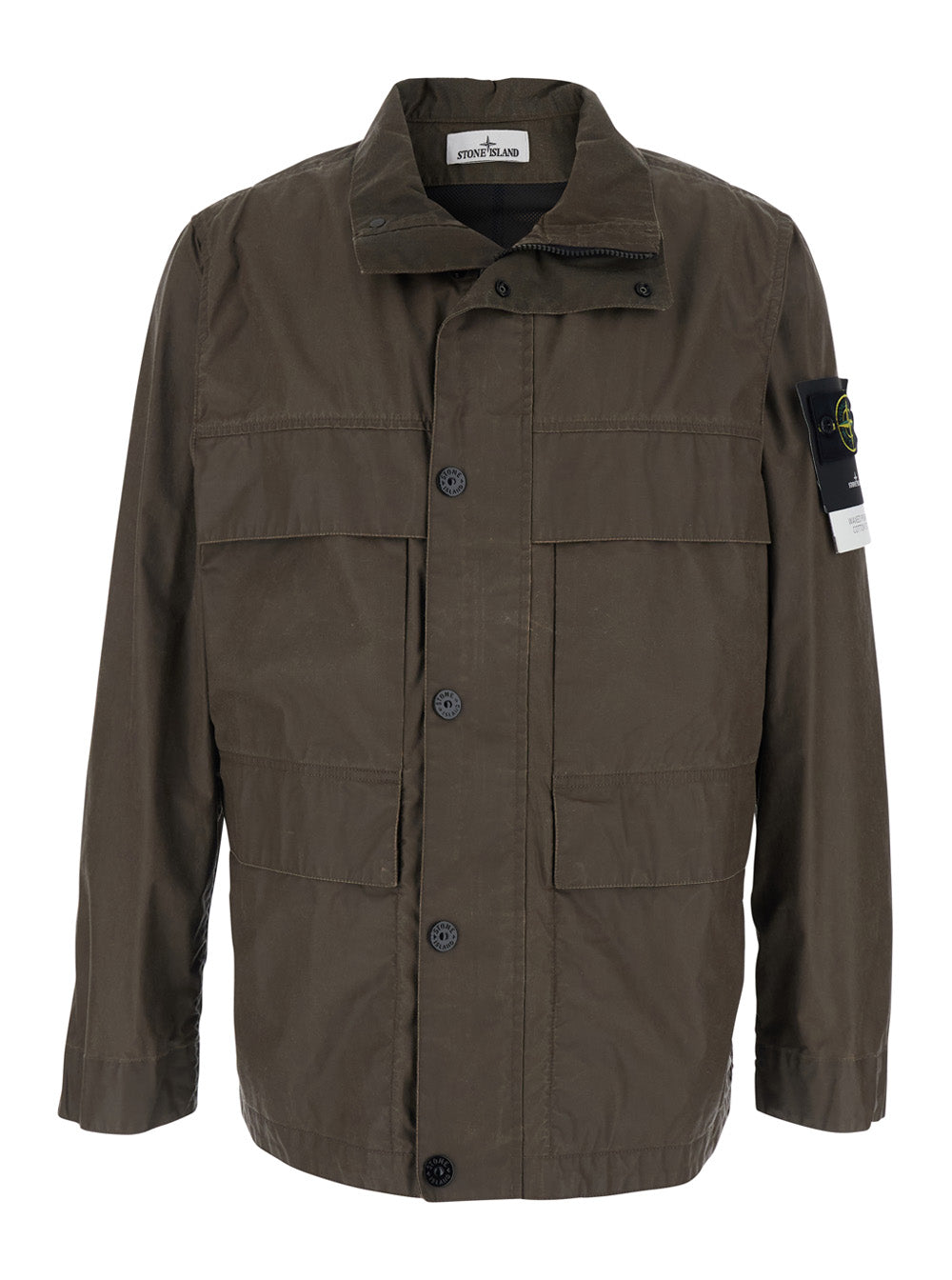 Stone Island Men Brown Jacket With Logo Patch On The Sleeve And Coated Design In Cotton Blend For Men