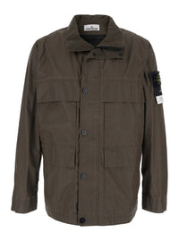 Stone Island Men Brown Jacket With Logo Patch On The Sleeve And Coated Design In Cotton Blend For Men
