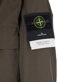 Stone Island Men Brown Jacket With Logo Patch On The Sleeve And Coated Design In Cotton Blend For Men