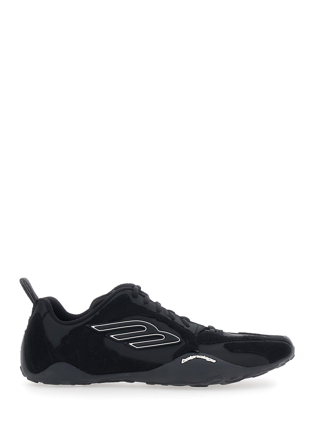 Balenciaga Men 'Monday Ultra' Black Low Top Sneakers With Logo Detail On The Side And Corduroy Panels In Tech Fabric Man