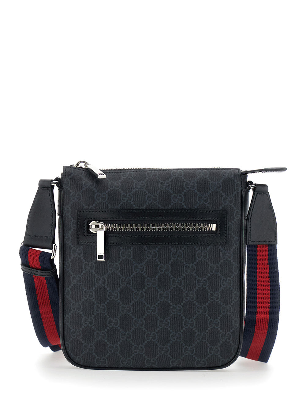 Gucci Men Black Crossbody Bag With Adjustable Strap With Web Motif And A Zip Pocket On The Front In Gg Canvas For Men