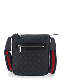 Gucci Men Black Crossbody Bag With Adjustable Strap With Web Motif And A Zip Pocket On The Front In Gg Canvas For Men