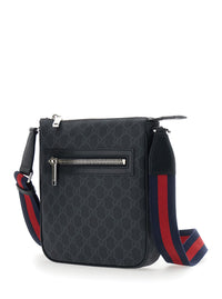 Gucci Men Black Crossbody Bag With Adjustable Strap With Web Motif And A Zip Pocket On The Front In Gg Canvas For Men