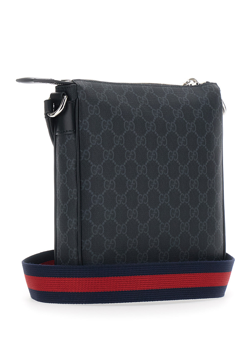 Gucci Men Black Crossbody Bag With Adjustable Strap With Web Motif And A Zip Pocket On The Front In Gg Canvas For Men