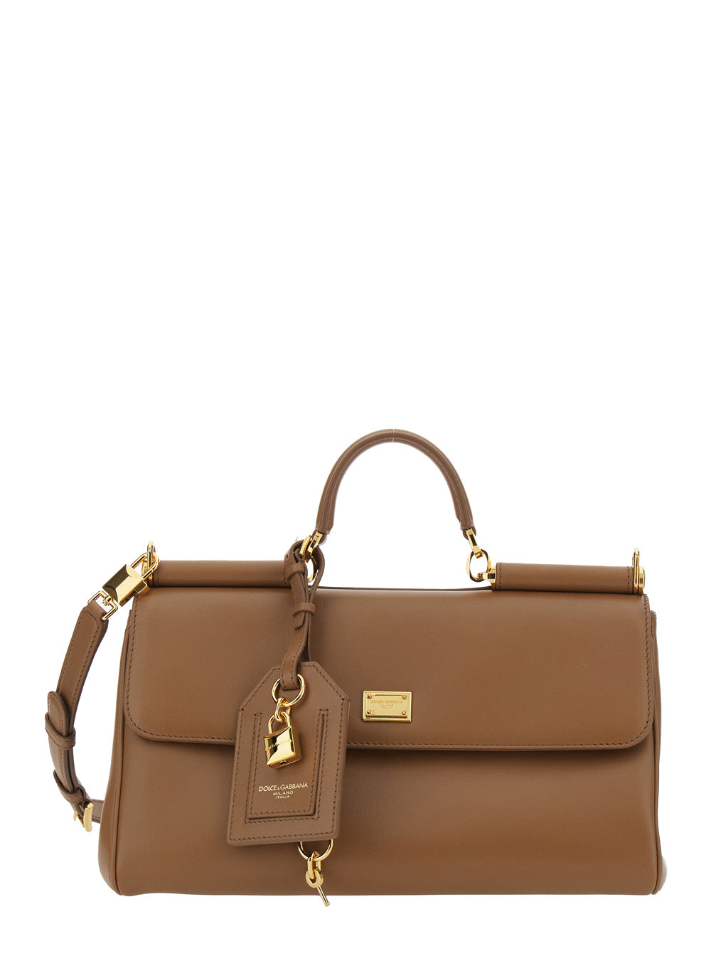 DOLCE & GABBANA Dolce & Gabbana Women Brown Medium Handbag 'My Sicily' With Padlock Detail And Adjustable Removable Strap In Leather For Women
