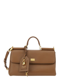 DOLCE & GABBANA Dolce & Gabbana Women Brown Medium Handbag 'My Sicily' With Padlock Detail And Adjustable Removable Strap In Leather For Women