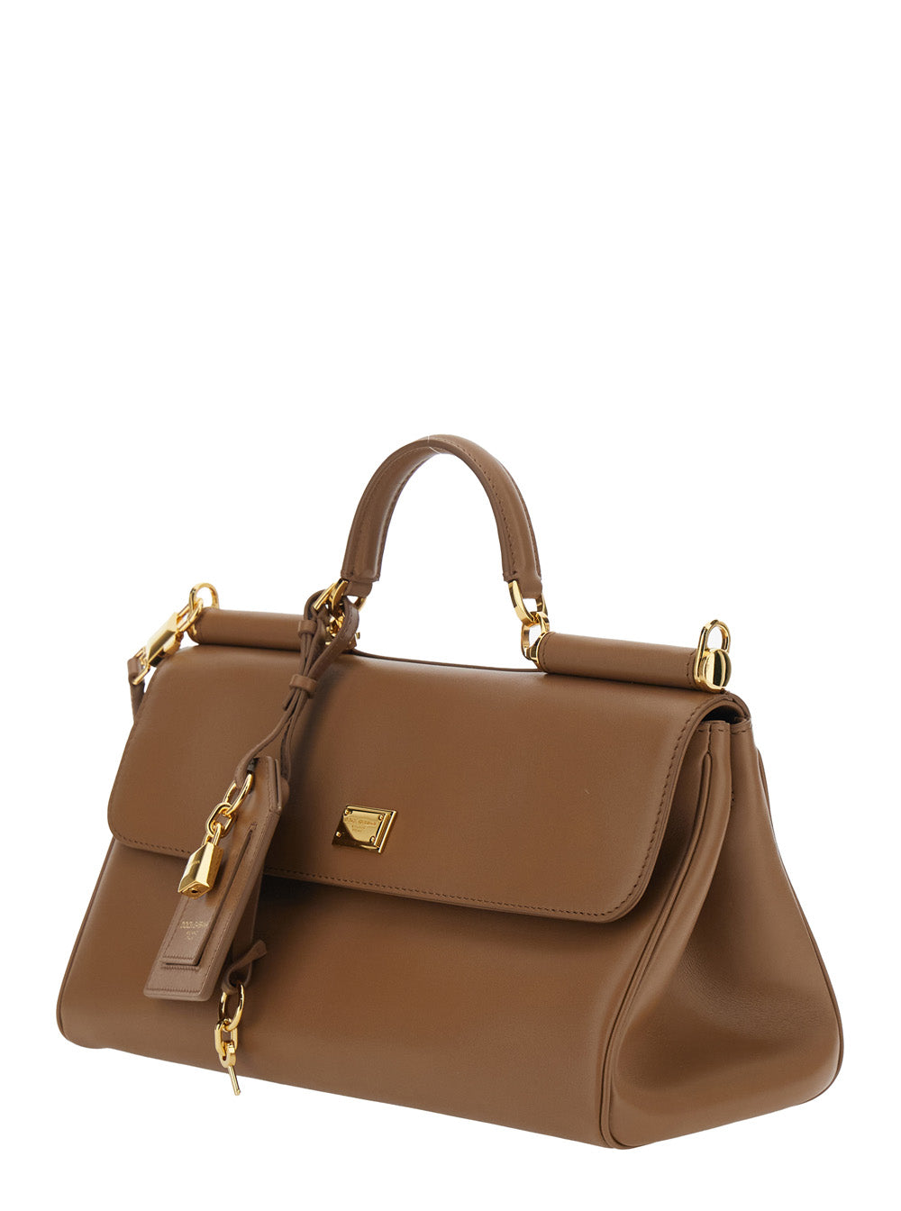 DOLCE & GABBANA Dolce & Gabbana Women Brown Medium Handbag 'My Sicily' With Padlock Detail And Adjustable Removable Strap In Leather For Women