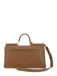 DOLCE & GABBANA Dolce & Gabbana Women Brown Medium Handbag 'My Sicily' With Padlock Detail And Adjustable Removable Strap In Leather For Women
