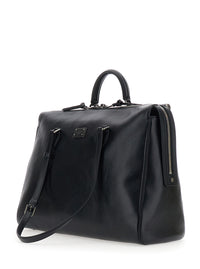 Dolce & Gabbana Men Black Shoulder Bag 'Vittoria' With Logo Plate On The Front And Two Leather Straps For Men