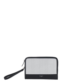 Dolce & Gabbana Men Black Clutch With Removable Wrist Strap And Intreccio On The Front In Leather For Men