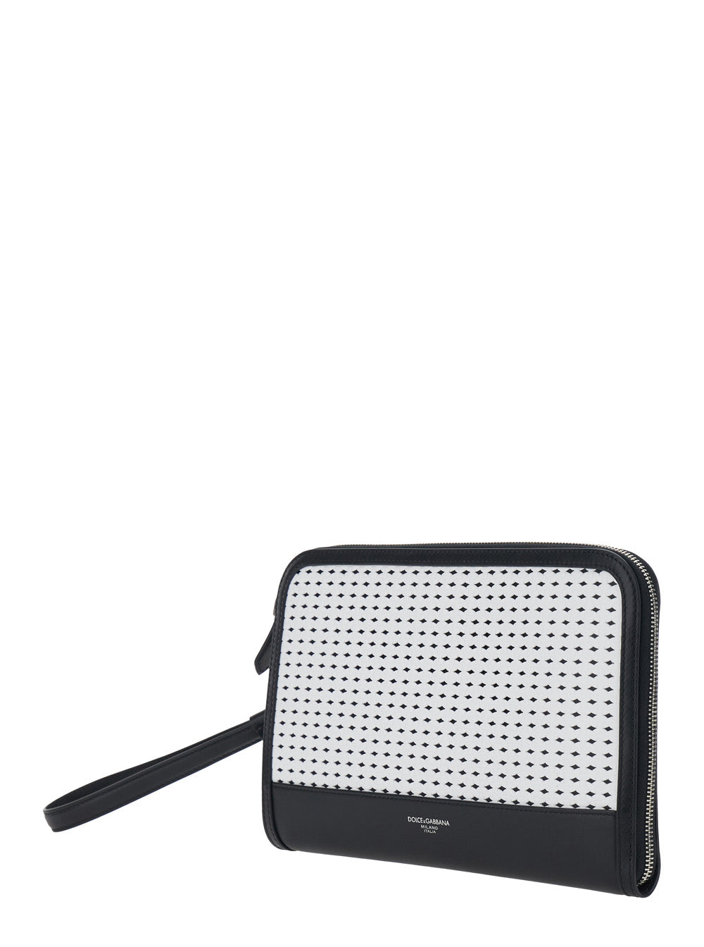 Dolce & Gabbana Men Black Clutch With Removable Wrist Strap And Intreccio On The Front In Leather For Men