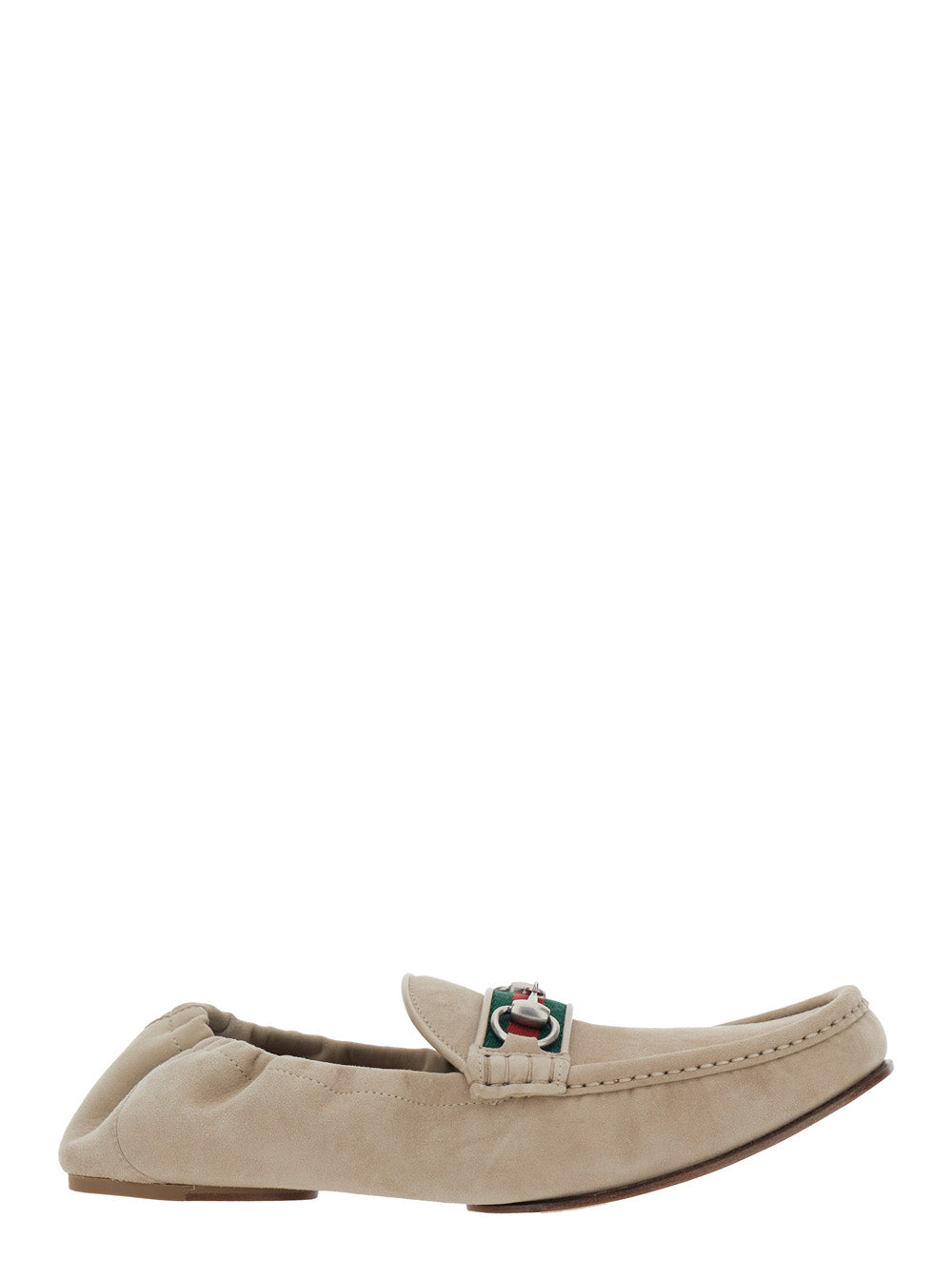 GUCCI Gucci Men Beige Loafers With Horsebit Plate And Web Detail On The Front In Suede For Men