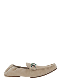 GUCCI Gucci Men Beige Loafers With Horsebit Plate And Web Detail On The Front In Suede For Men