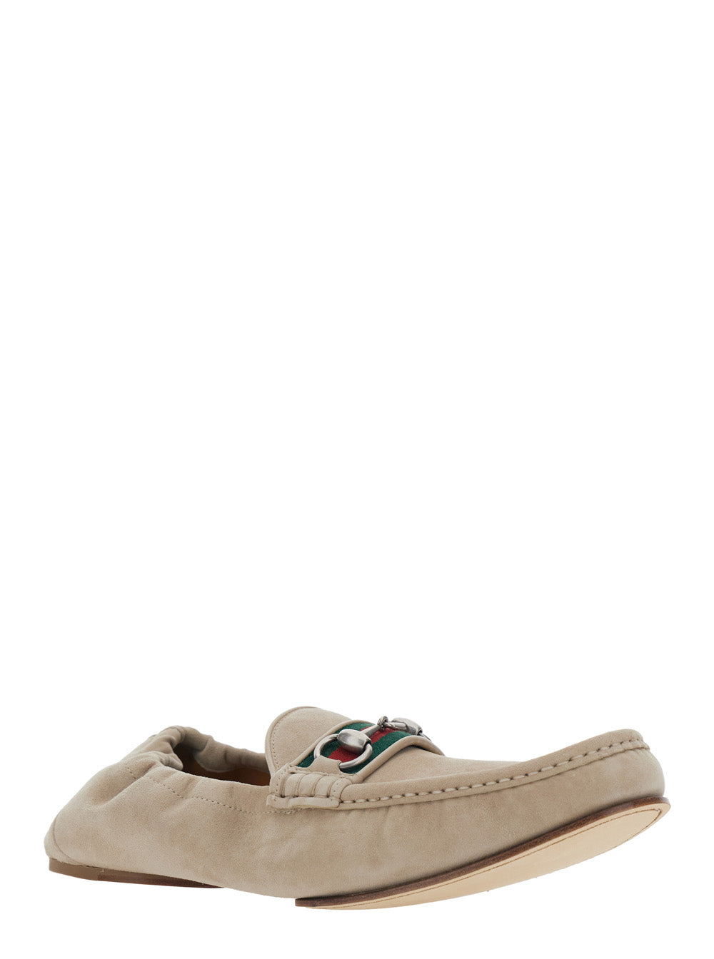 GUCCI Gucci Men Beige Loafers With Horsebit Plate And Web Detail On The Front In Suede For Men