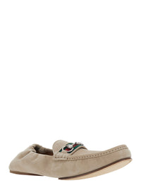 GUCCI Gucci Men Beige Loafers With Horsebit Plate And Web Detail On The Front In Suede For Men