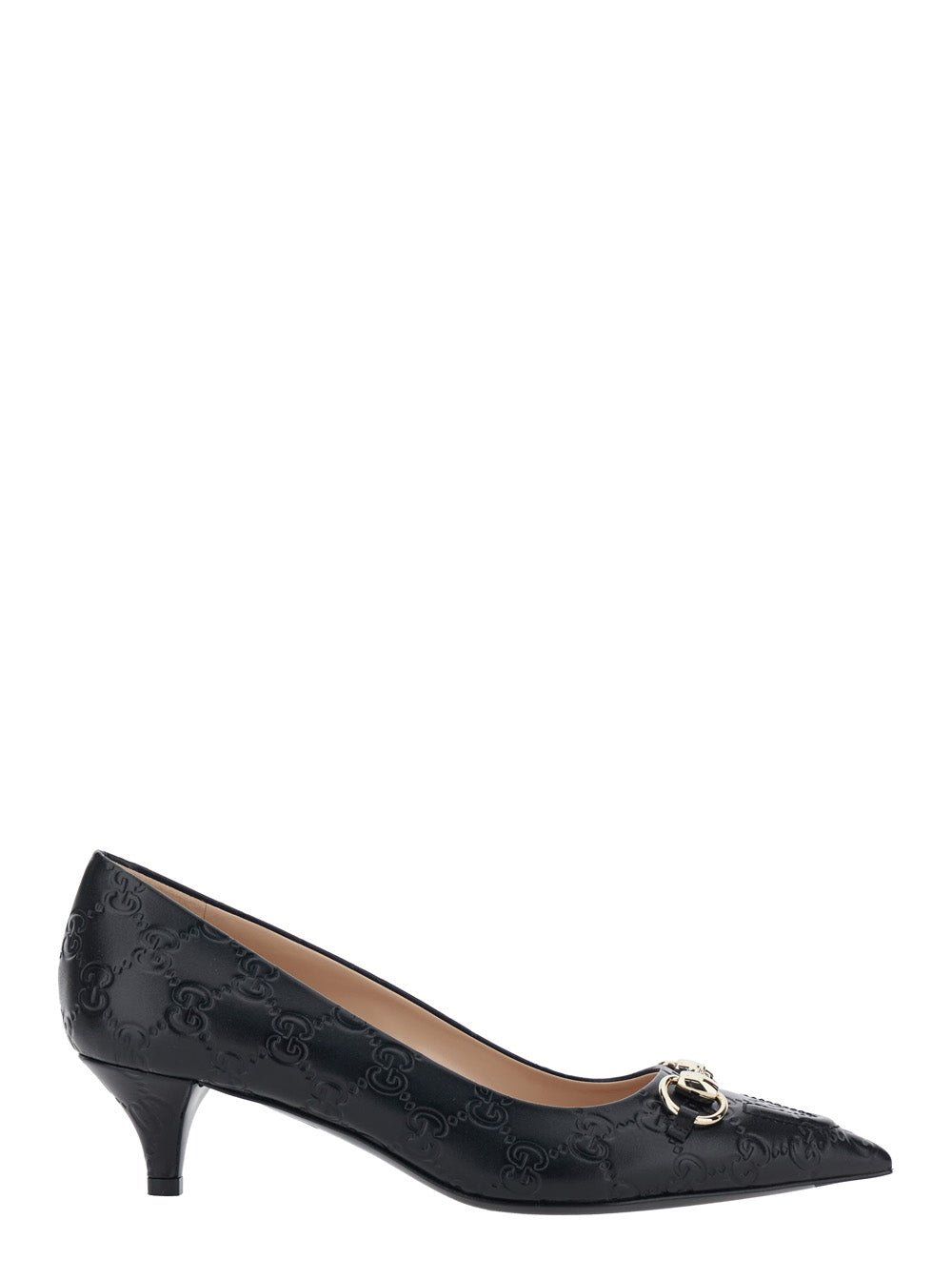 GUCCI Gucci Women 'Erin' Black Pumps With Low Heel And Horsebit On The Front In Gg Leather Woman