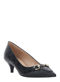 GUCCI Gucci Women 'Erin' Black Pumps With Low Heel And Horsebit On The Front In Gg Leather Woman