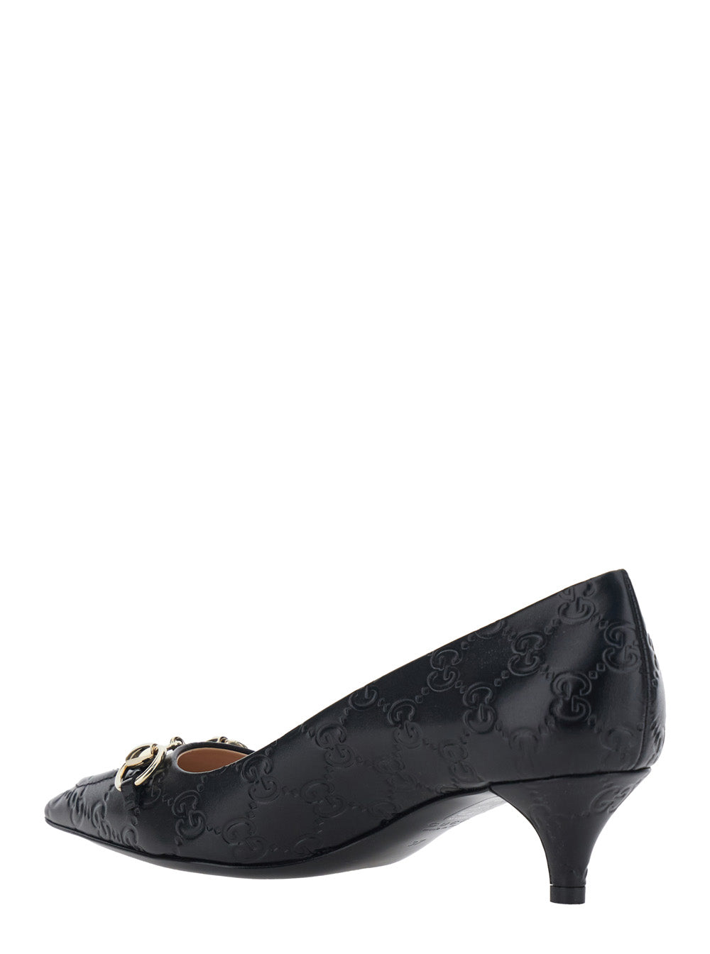 GUCCI Gucci Women 'Erin' Black Pumps With Low Heel And Horsebit On The Front In Gg Leather Woman